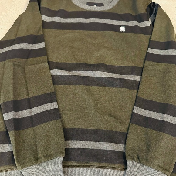 NWOT G-Star Olive and Gray Striped Crewneck Sweater - Picture 2 of 5